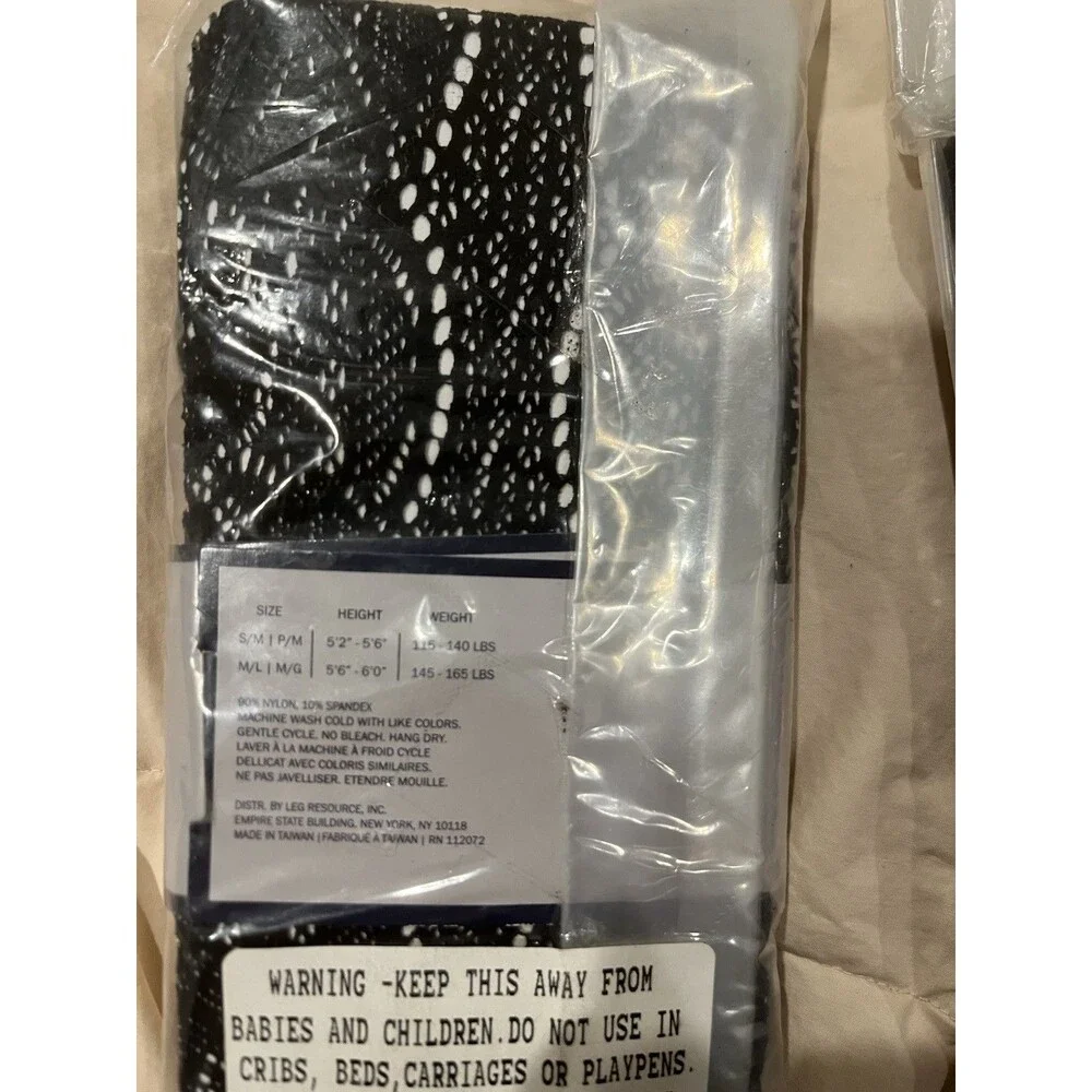 NEW Anne Klein New York Black Fishnet Tights 90% Nylon 10% Spandex M/L 2 pairs